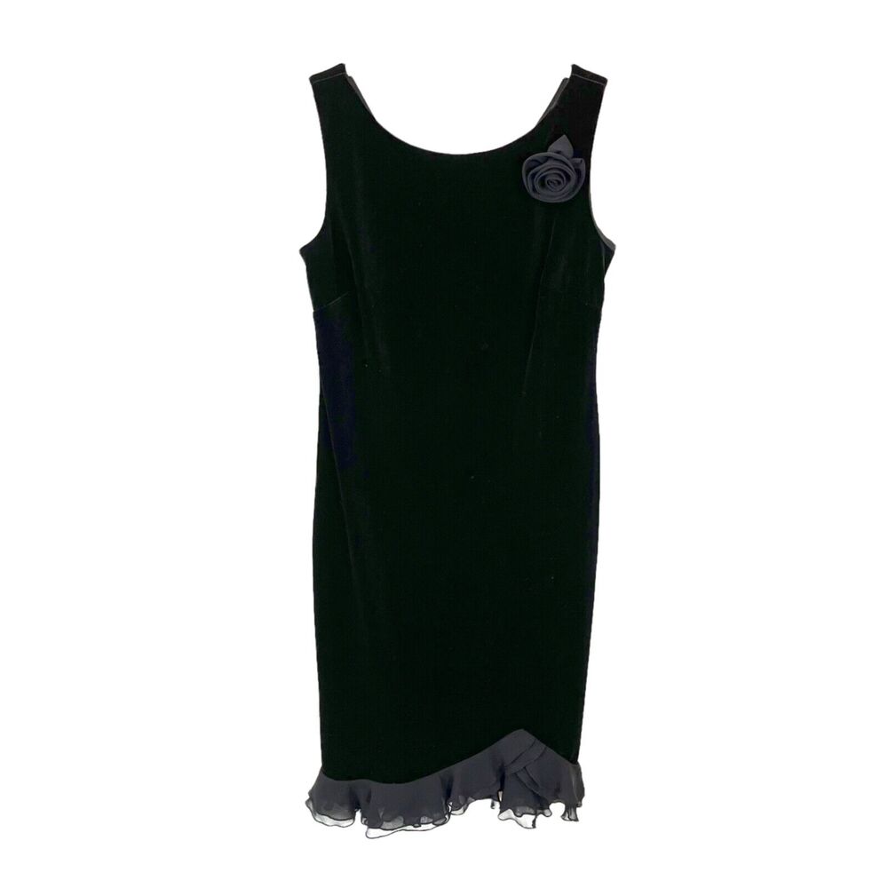 Donna Riccio Dress Women Stretch Velour Chiffon Trim LBD Holly Go Lightly SZ 8